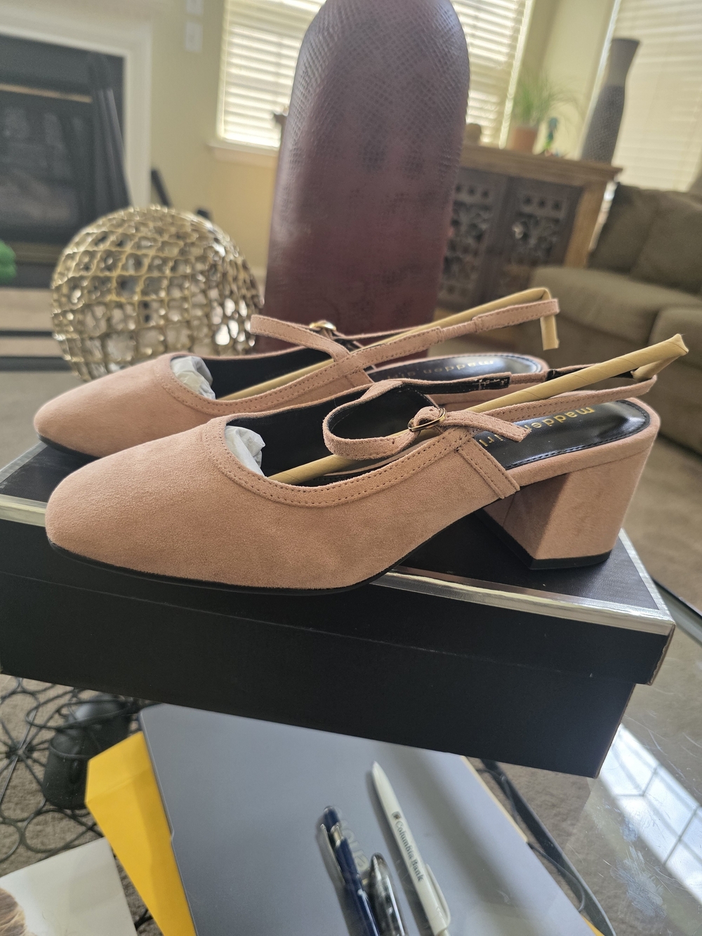 Madden Girl Blush Light Rose Color Suede Slingback 2 Inch Block Heels